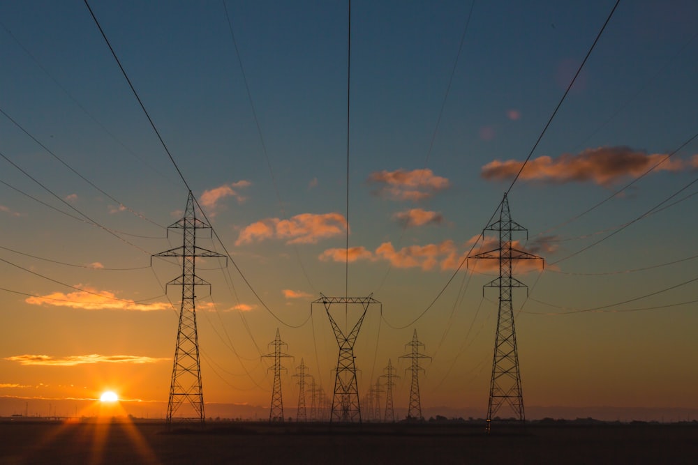 Power transmission infrastructure at sunset